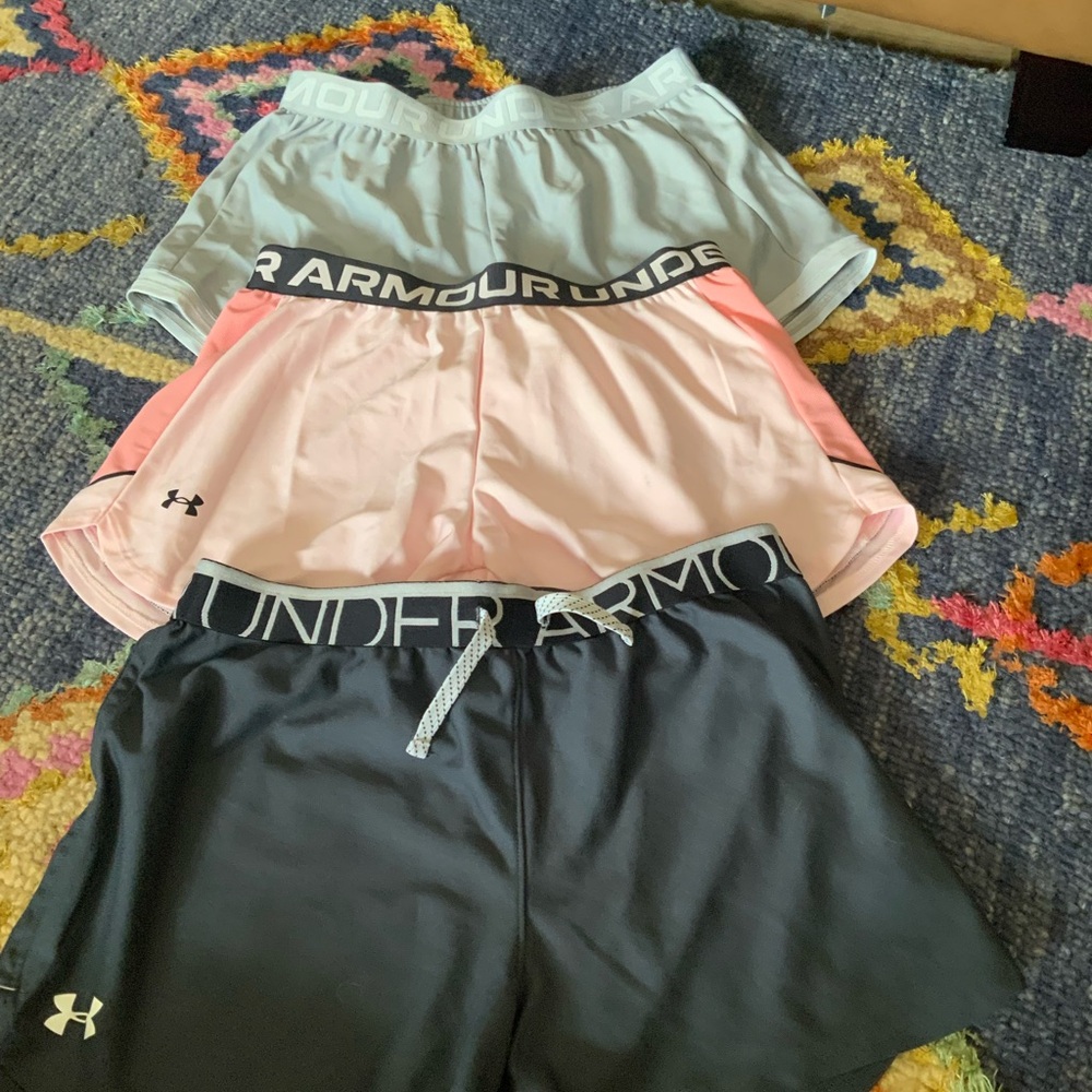 Under Armour Shorts Trio in Black, Pink, and Gray